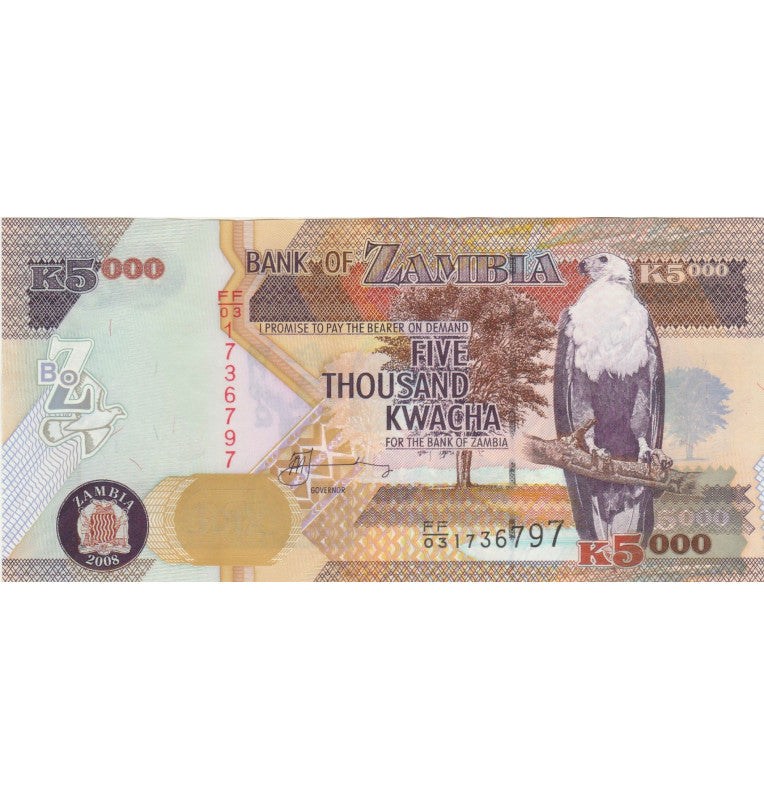Zambia 5,000 Kwacha 2008 Pick 45d